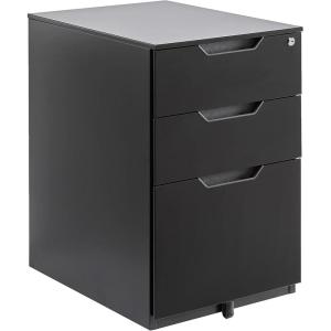 imageAmazon Basics Mobile File Cabinet Black 2071 D x 1551 W x 2429 H  With Lock 3 DrawerBlack
