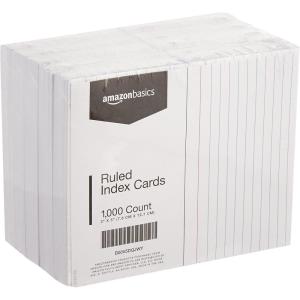 imageAmazon Basics Ruled Lined Index Cards for Study Notes and Recipes White 3 x 5 1000 Count 10 Pack of 100White