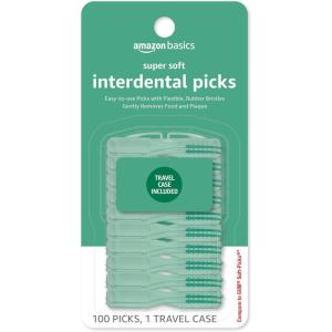 imageAmazon Basics Super Soft Interdental Picks for Plaque Remover and Teeth Cleaning Easy to Use with Travel Case Included 100 Count