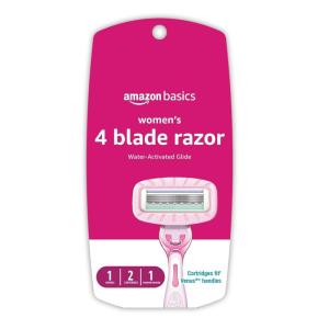 imageAmazon Basics Womens 4 Blade Razor with Pivoting Head for Close Shave Moisturizing Surround Fits AmazonBasics amp Venus Handles Includes 1 Handle 2 Cartridges amp 1 Shower Hanger PinkHandle  2 Refills
