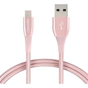 imageAmazon Basics Double Nylon Braided USBA Cable with Lightning Connector Premium Collection MFi Certified Apple iPhone Charger 3 Foot 2 Pack Rose GoldRose Gold
